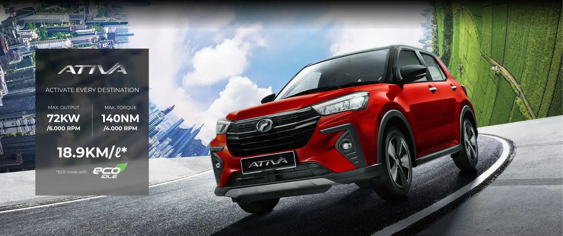 Perodua car at a gated entrance, calm road presence and tidy proportions.